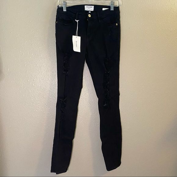 FRAME DENIM - Le Skinny de Jeanne - Black Distressed- NWT - Picture 1 of 10